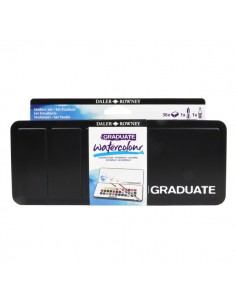 Daler Rowney Graduate Pack de 36 Acuarelas - Medio Godets - Incluye Pincel y Lapiz - Colores Surtidos
