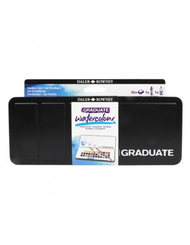 Daler Rowney Graduate Pack de 36 Acuarelas - Medio Godets - Incluye Pincel y Lapiz - Colores Surtidos