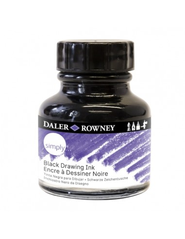 Daler Rowney Simply Tinta Acrilica - Botella de Cristal con Pipeta - 29.5ml - Color Negro