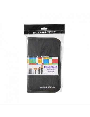 Daler Rowney Graduate Pack de 10 Pinceles Multitecnica - Pelo Sintetico - Mango Corto - Estuche con Cremallera