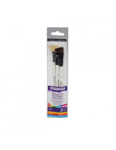Daler Rowney Graduate Pack de 3 Pinceles Multitecnica - Pelo de Cerda y Pelo Sintetico - Mango Corto