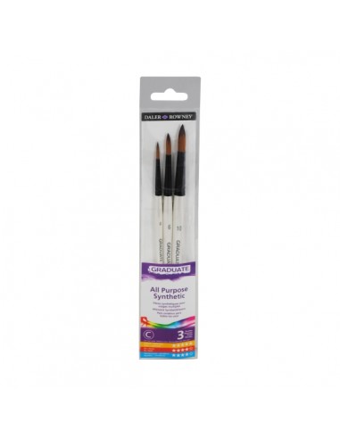 Daler Rowney Graduate Pack de 3 Pinceles Multitecnica - Pelo Sintetico - Mango Corto