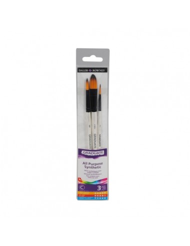 Daler Rowney Graduate Pack de 3 Pinceles para Acuarelas - Pelo Sintetico - Mango Corto