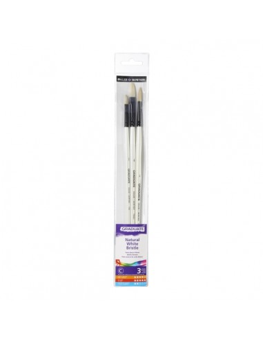 Daler Rowney Graduate Pack de 3 Pinceles para Oleo - Pelo de Cerda Natural - Mango Largo