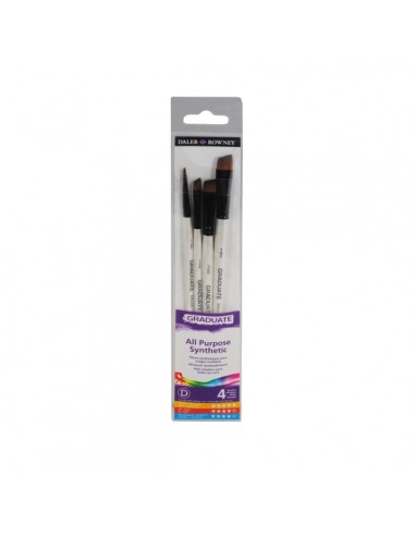 Daler Rowney Graduate Pack de 4 Pinceles Multitecnica - Pelo Sintetico - Mango Corto