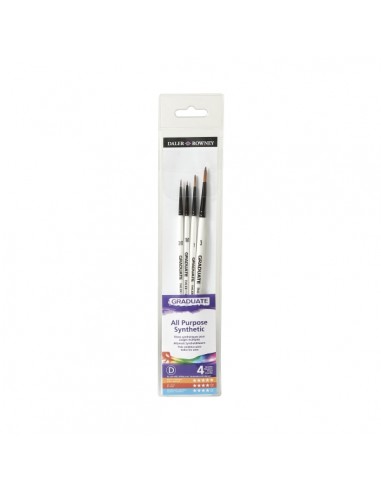 Daler Rowney Graduate Pack de 4 Pinceles Multitecnica - Pelo Sintetico - Mango Corto