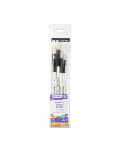 Daler Rowney Graduate Pack de 4 Pinceles para Oleo - Pelo de Cerda Natural - Mango Corto
