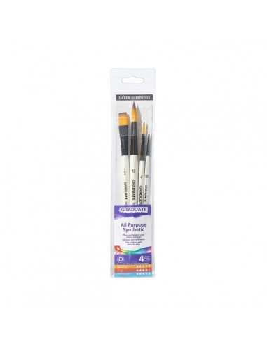 Daler Rowney Graduate Pack de 4 Pinceles Multitecnica - Pelo Sintetico - Mango Corto