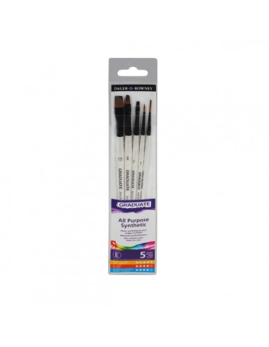 Daler Rowney Graduate Pack de 5 Pinceles Multitecnica - Pelo Sintetico - Mango Corto