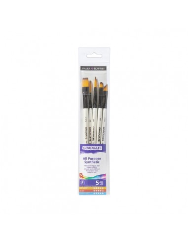 Daler Rowney Graduate Pack de 5 Pinceles Multitecnica - Pelo Sintetico - Mango Corto