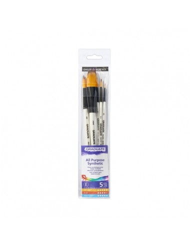 Daler Rowney Graduate Pack de 5 Pinceles Multitecnica - Pelo Sintetico - Mango Corto