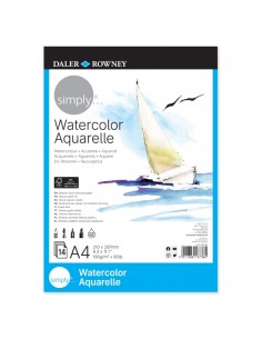 Daler Rowney Simply Bloc Encolado para Acuarela - A4 - 190g - 14 Hojas - Color Blanco