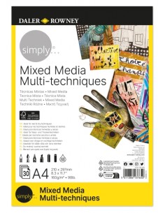 Daler Rowney Simply Bloc Encolado Mix Media - A4 - 160g - 30 Hojas - Color Blanco