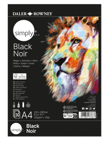 Daler Rowney Simply Bloc Encolado - A4 - 120g - 30 Hojas - Color Negro