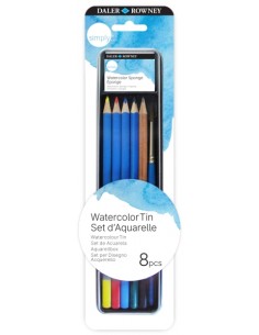 Daler Rowney Simply Pack de 8 Piezas - Lapices Acuarelables - Estuche Metalico - Colores Surtidos