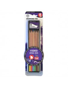 Daler Rowney Simply Pack de 8 Piezas - Lapices de Colores para Dibujo - Estuche Metalico - Colores Surtidos