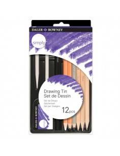Daler Rowney Simply Pack de 12 Lapices para Esbozo - Estuche Metalico - Set 12 Unidades - Color Negro