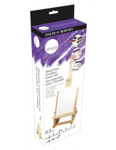 Daler Rowney Simply Pack de 59 Piezas - Set Creativo de Esbozo - Caballete - Colores Surtidos