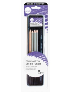Daler Rowney Simply Pack de 8 Lapices para Esbozo y Carboncillos - Bote Metalico - Color Negro