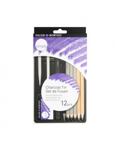 Daler Rowney Simply Pack de 12 Lapices para Esbozo y Carboncillos - Bote Metalico - Color Negro