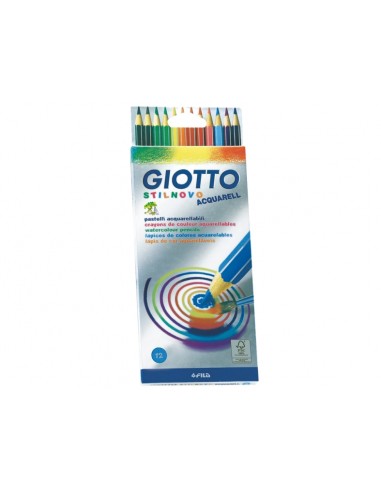 Giotto Stilnovo Acqarell Pack de 12 Lapices de Colores Acuarelables - Forma Hexagonal - Mina 3.3mm - Colores Surtidos