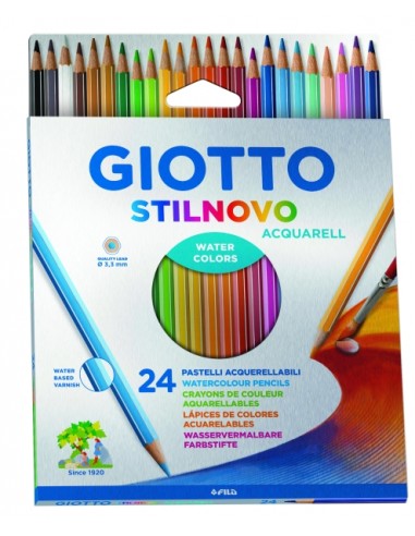 Giotto Stilnovo Acqarell Pack de 24 Lapices de Colores Acuarelables - Forma Hexagonal - Mina 3.3mm - Colores Surtidos