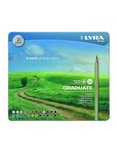 Lyra Graduate Pack de 24 Lapices de Colores - Hexagonal - Estuche de Metal - Color Negro