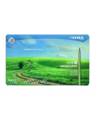 Lyra Graduate Pack de 36 Lapices de Colores - Hexagonal - Estuche de Metal - Color Negro