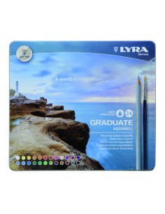 Lyra Graduate Pack de 24 Lapices de Colores Acuarelables con 1 Pincel Incluido - Hexagonal - Estuche de Metal - Colores
