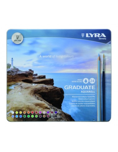 Lyra Graduate Pack de 24 Lapices de Colores Acuarelables con 1 Pincel Incluido - Hexagonal - Estuche de Metal - Colores