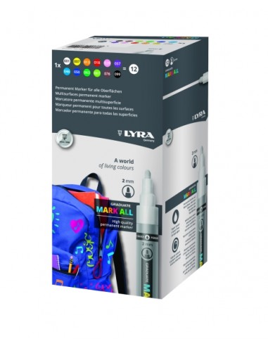 Lyra Mark All Pack de 12 Rotuladores Permanentes - Multisuperficie - Punta Redonda - 2mm - Colores Surtidos