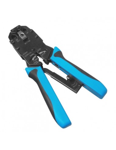 WP Crimpadora Metalica para RJ11 RJ12 RJ45 de Carraca - Funcion Pelacables - Color Negro y Azul