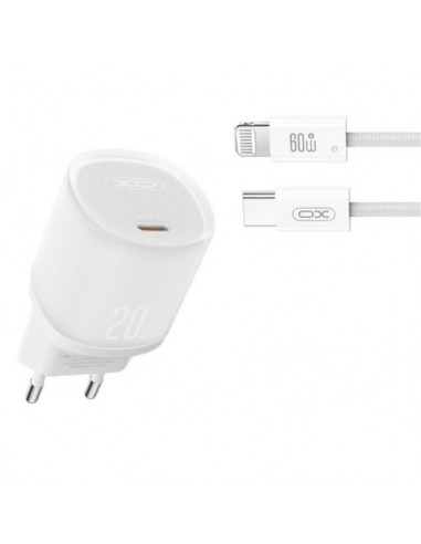 XO L143 Cargador de Corriente 20W - USB-C - PD 3.0 y QC 3.0 - Incluye Cable USB-C a Lightning - Color Blanco