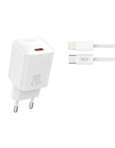 XO L146 Cargador de Corriente 20W - USB-C - PD 3.0 y QC 3.0 - Incluye Cable USB-C a Lightning - Color Blanco