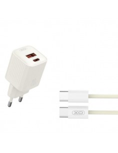 XO L147 Cargador de Corriente 20W - USB-A y USB-C - Carga Rapida - Incluye Cable USB-C - Color Blanco