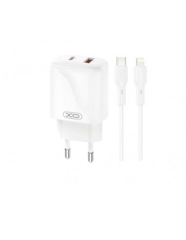 XO L158 Cargador de Corriente 20W - USB-A y USB-C - Alto Rendimiento - Incluye Cable USB-C a Lightning - Color Blanco