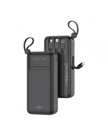 XO PR279 Powerbank 20000mAh - USB-A-USB-C-USB-Micro y Lightning - Cables Integrados - Pantalla Digital - Color Negro