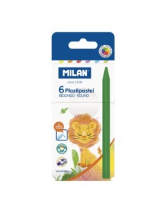 Milan Plastipastel Pack de 6 Ceras de Colores Redondas - Colores Surtidos