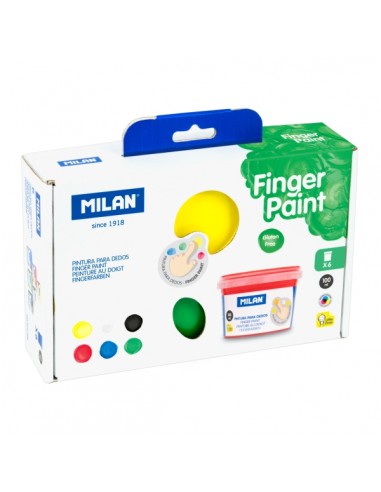 Milan Pack de 6 Tarros de Pintura para Dedos - 100ml por Unidad - Mezclable - Lavable - Colores Surtidos