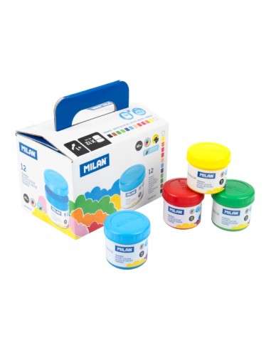 Milan Pack de 6 Tarros de Tempera - 40ml por Unidad - Incluye Pincel - Mezclable - Colores Surtidos