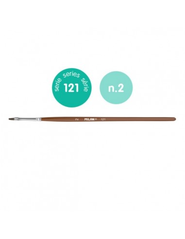 Milan 121 Pack de 12 Pinceles Escolares Planos Numero 2 - Bolsa con Colgador - Pelo de Cabra y Sintetico - Color Madera Oscuro