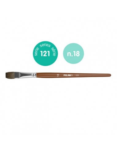 Milan 121 Pack de 6 Pinceles Escolares Planos Numero 18 - Bolsa con Colgador - Pelo de Cabra y Sintetico - Color Madera Oscuro