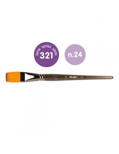 Milan 321 Pack de 2 Pinceles Planos Numero 24 - Bolsa con Colgador - Pelo Sintetico - Color Madera Oscuro
