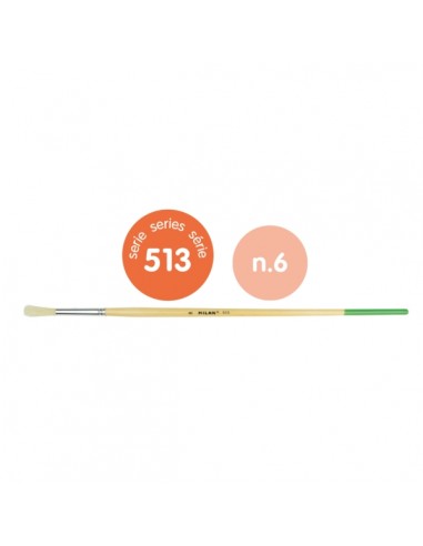 Milan 513 Pack de 6 Pinceles Redondos para Oleo Numero 6 - Bolsa con Colgador - Cerda Natural - Color Madera Claro
