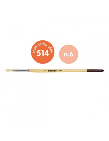 Milan 514 Pack de 10 Pinceles Redondos - Numero 6 - Bolsa con Colgador - Cerda Natural - Mango Corto - Color Madera Claro