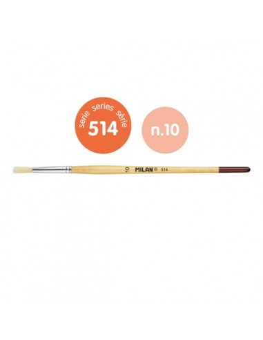 Milan 514 Pack de 6 Pinceles Redondo - Numero 10 - Bolsa con Colgador - Cerda Natural - Mango Corto - Color Madera Claro