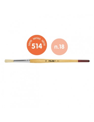 Milan 514 Pack de 4 Pinceles Redondos - Mango Corto Numero 18 - Bolsa con Colgador - Cerda Natural - Color Madera Claro