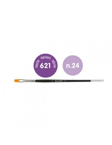 Milan 612 Premium Synthetic Pack de 3 Pinceles Planos Numero 24 - Bolsa con Colgador - Pelo Sintetico - Mango Corto - Color