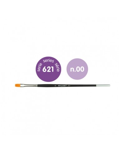Milan 612 Premium Synthetic Pack de 6 Pinceles Planos Numero 00 - Bolsa con Colgador - Pelo Sintetico - Mango Corto - Color