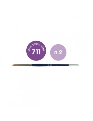 Milan 711 Fine Selection Pack de 6 Pinceles Redondos Numero 2 - Bolsa con Colgador - Pelo Sintetico - Mango Corto - Color